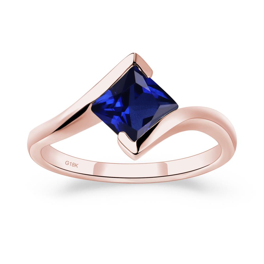 Princess Cut Lab Sapphire Bypass Tension Ring - LUO Jewelry #metal_18k rose gold