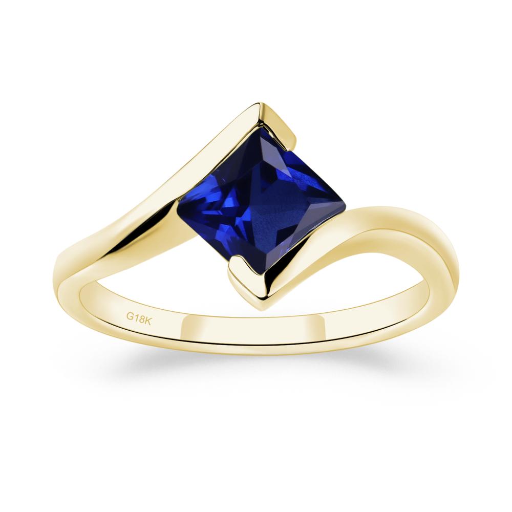 Princess Cut Lab Sapphire Bypass Tension Ring - LUO Jewelry #metal_18k yellow gold