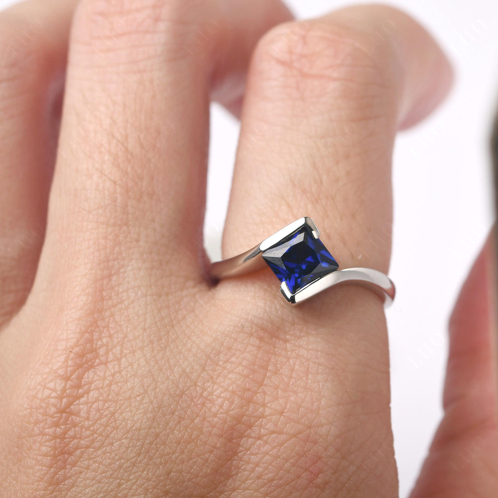 Kite Set Princess Lab Sapphire Solitaire Ring - LUO Jewelry