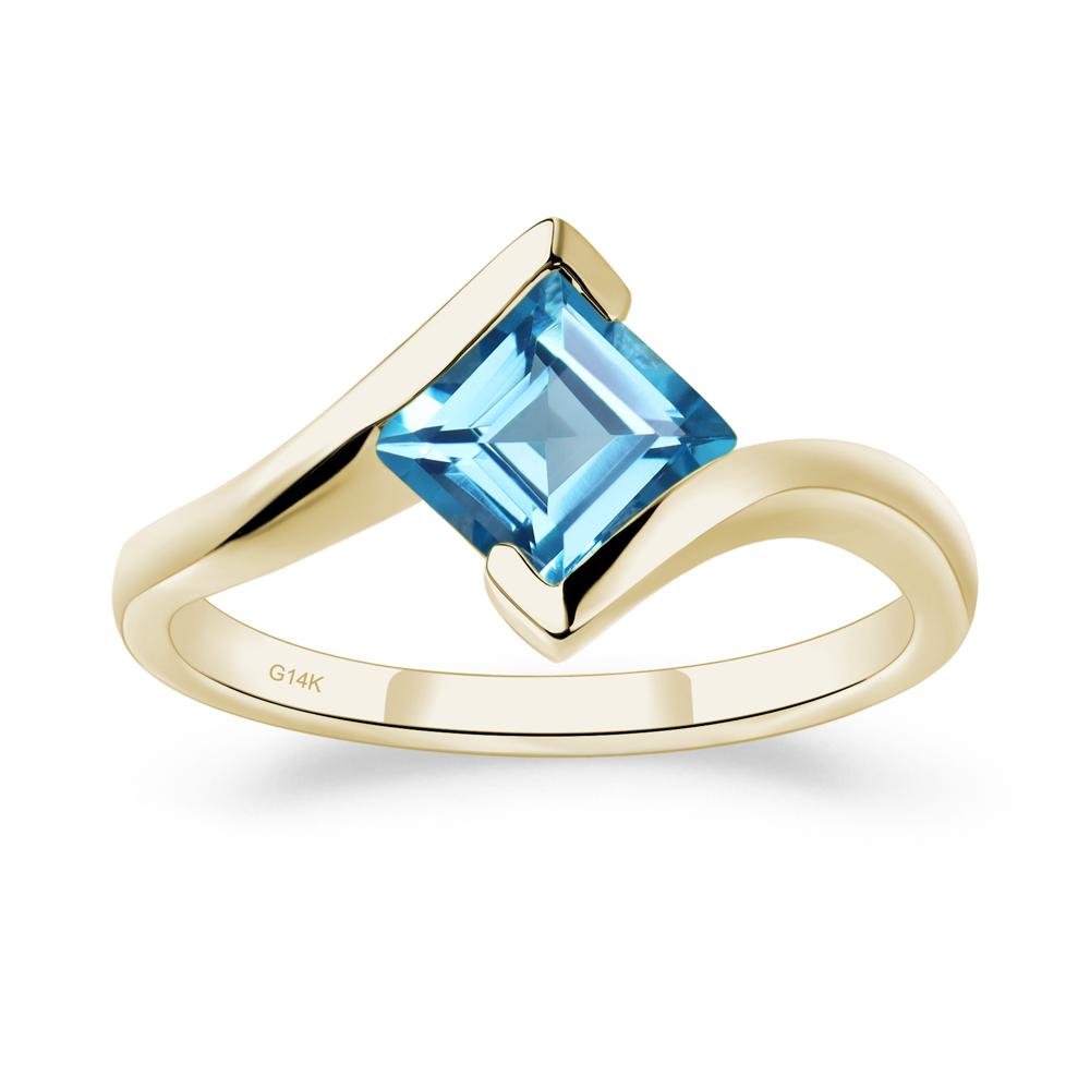 Square Cut Swiss Blue Topaz Bypass Tension Ring - LUO Jewelry #metal_14k yellow gold