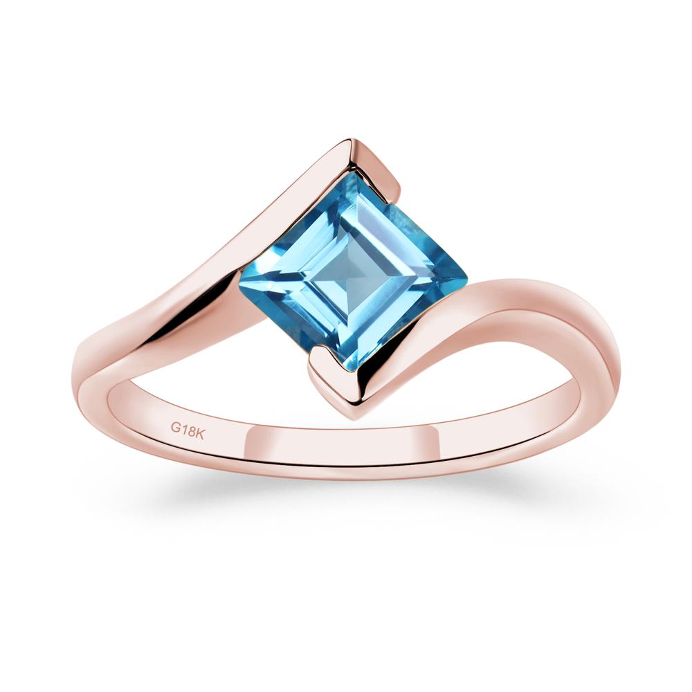 Square Cut Swiss Blue Topaz Bypass Tension Ring - LUO Jewelry #metal_18k rose gold