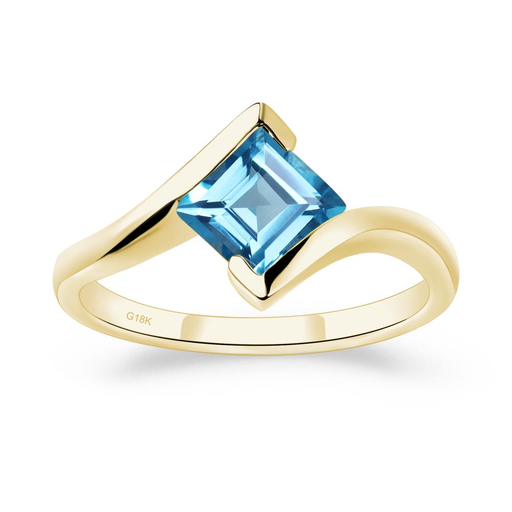 Square Cut Swiss Blue Topaz Bypass Tension Ring - LUO Jewelry #metal_18k yellow gold