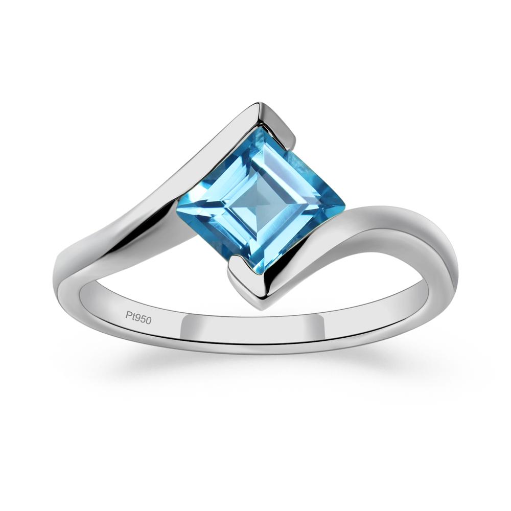 Square Cut Swiss Blue Topaz Bypass Tension Ring - LUO Jewelry #metal_platinum