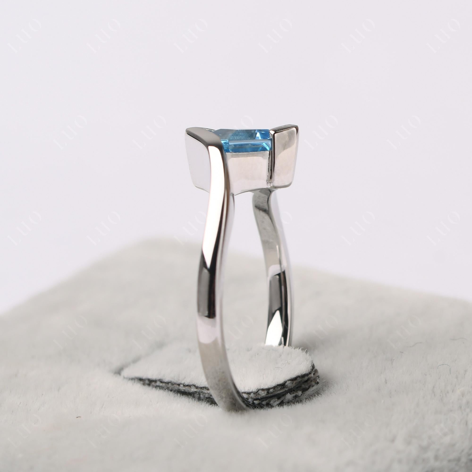Square Cut Swiss Blue Topaz Bypass Tension Ring - LUO Jewelry