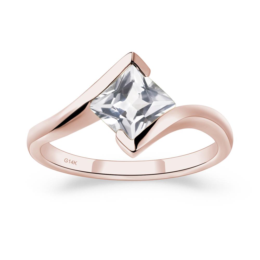 Princess Cut White Topaz Bypass Tension Ring - LUO Jewelry #metal_14k rose gold