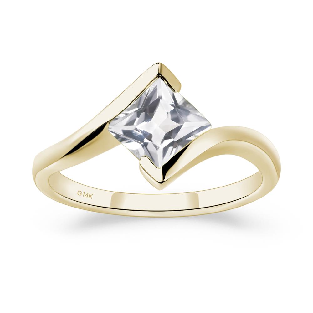Princess Cut White Topaz Bypass Tension Ring - LUO Jewelry #metal_14k yellow gold