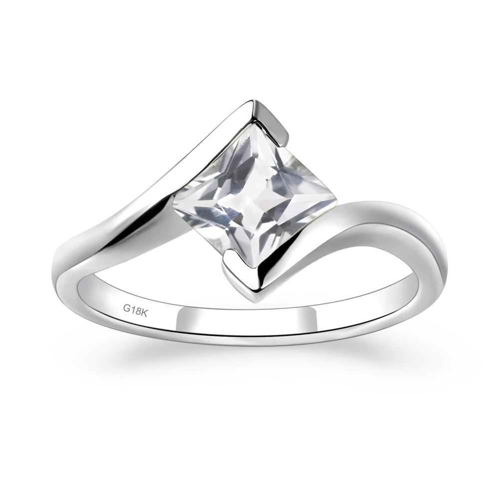 Princess Cut White Topaz Bypass Tension Ring - LUO Jewelry #metal_18k white gold