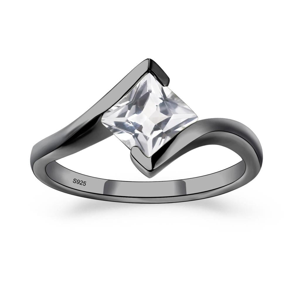 Princess Cut White Topaz Bypass Tension Ring - LUO Jewelry #metal_black finish sterling silver