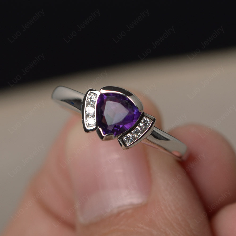 Trillion Cut Amethyst Ring White Gold - LUO Jewelry