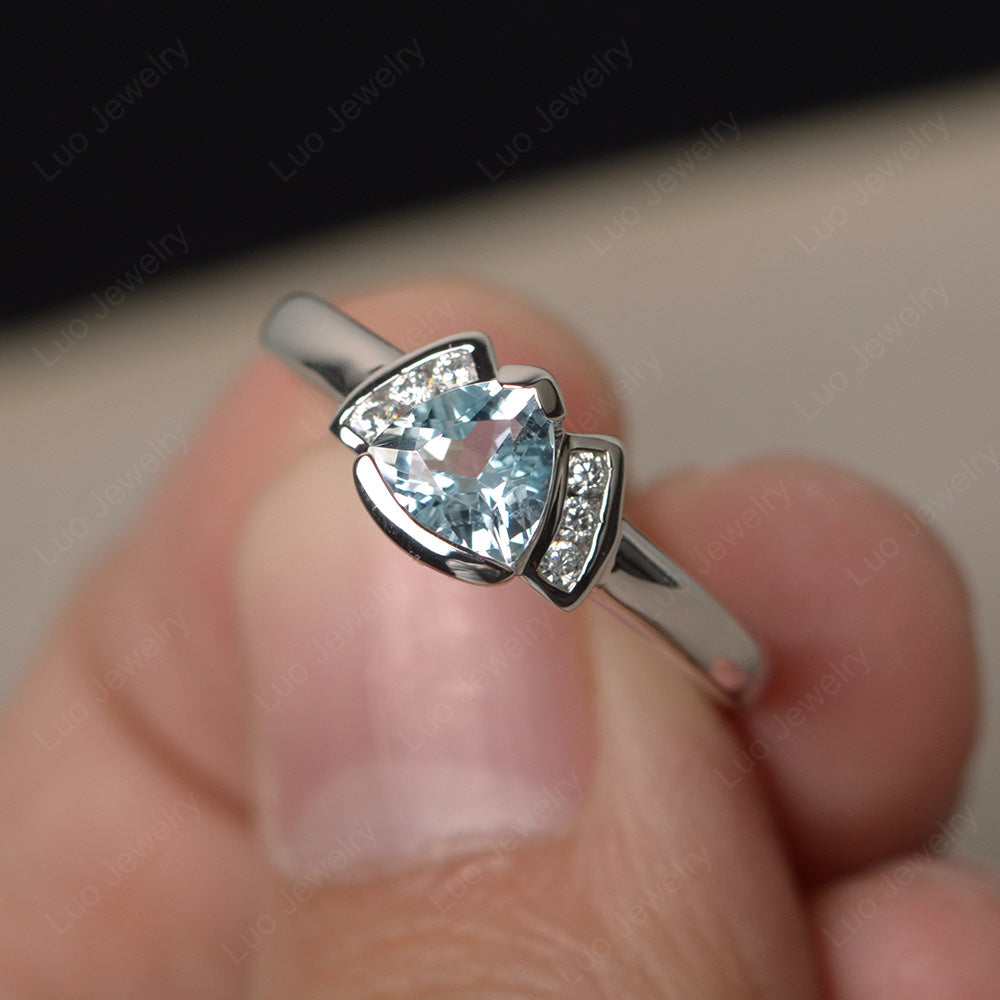 Trillion Cut Aquamarine Ring White Gold - LUO Jewelry