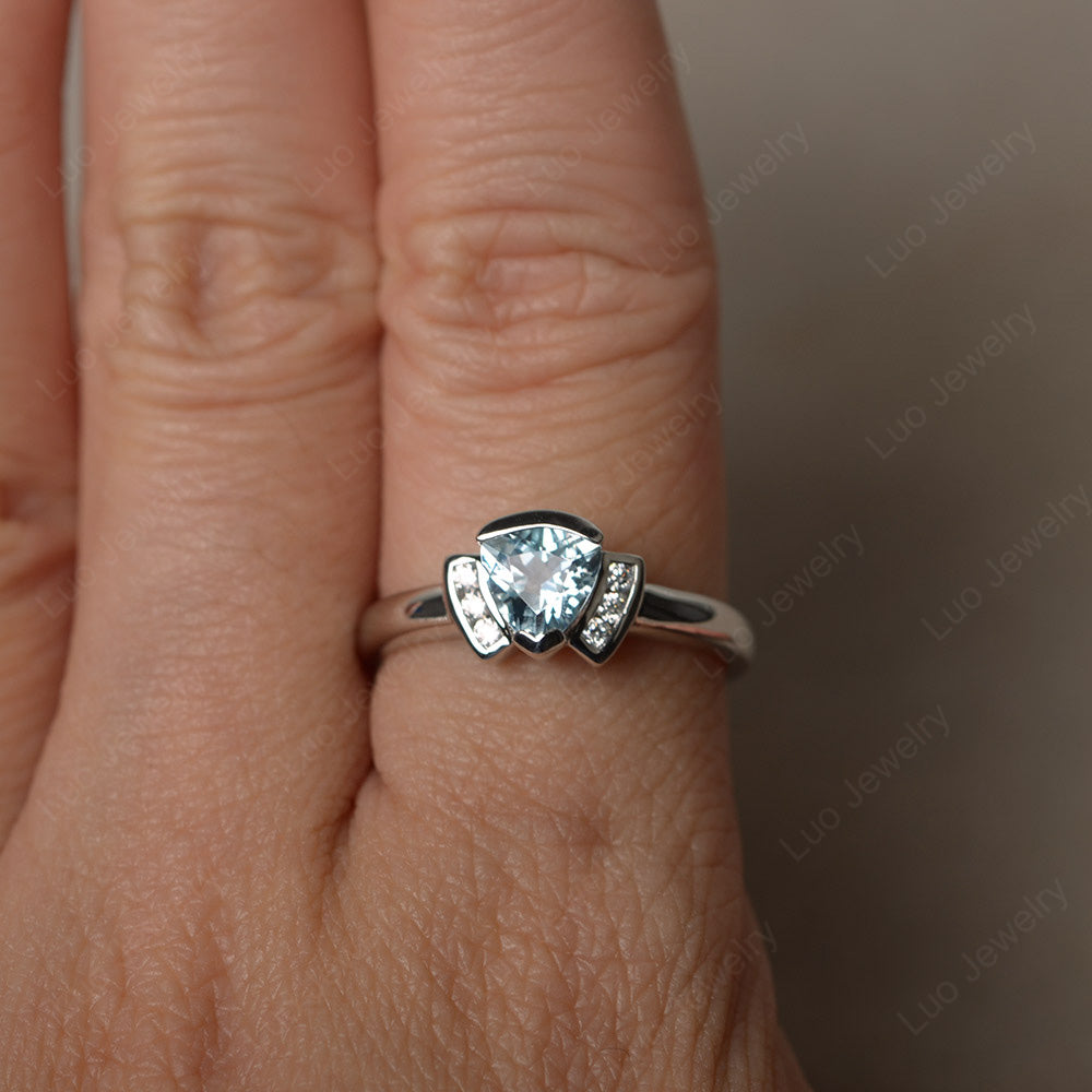 Trillion Cut Aquamarine Ring White Gold - LUO Jewelry