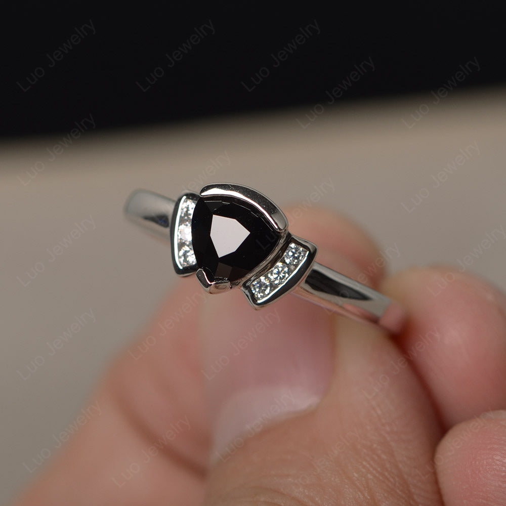Trillion Cut Black Spinel Ring White Gold - LUO Jewelry