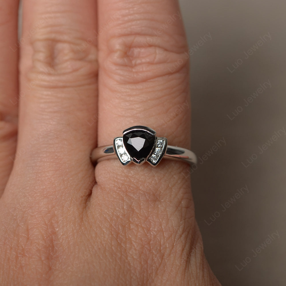 Trillion Cut Black Spinel Ring White Gold - LUO Jewelry