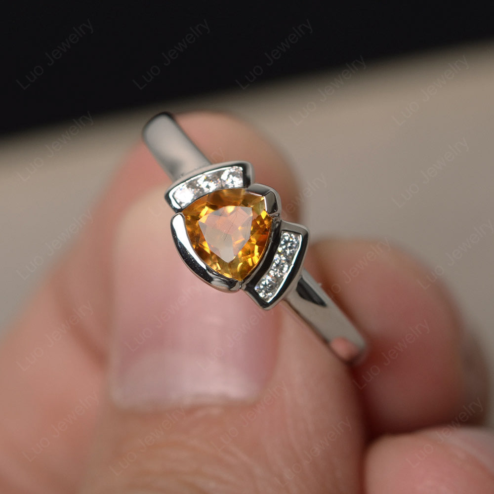 Trillion Cut Citrine Ring White Gold - LUO Jewelry