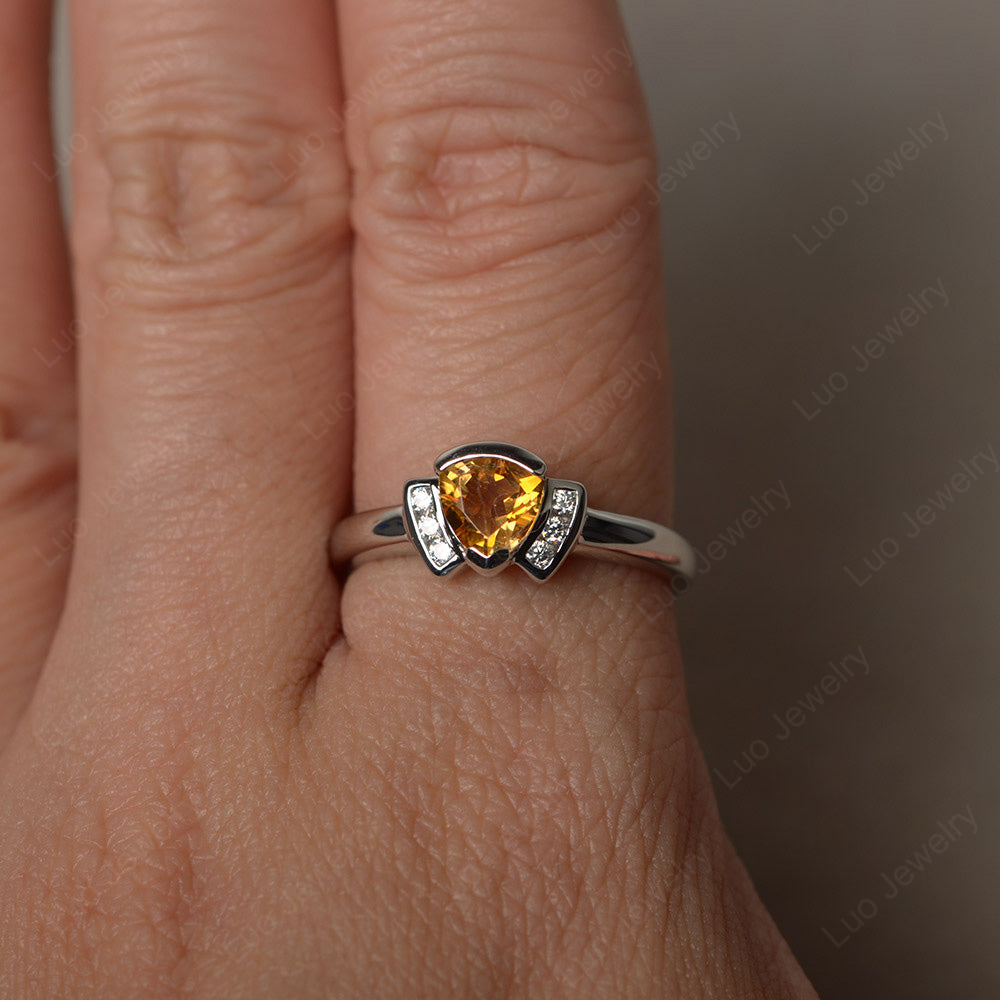 Trillion Cut Citrine Ring White Gold - LUO Jewelry