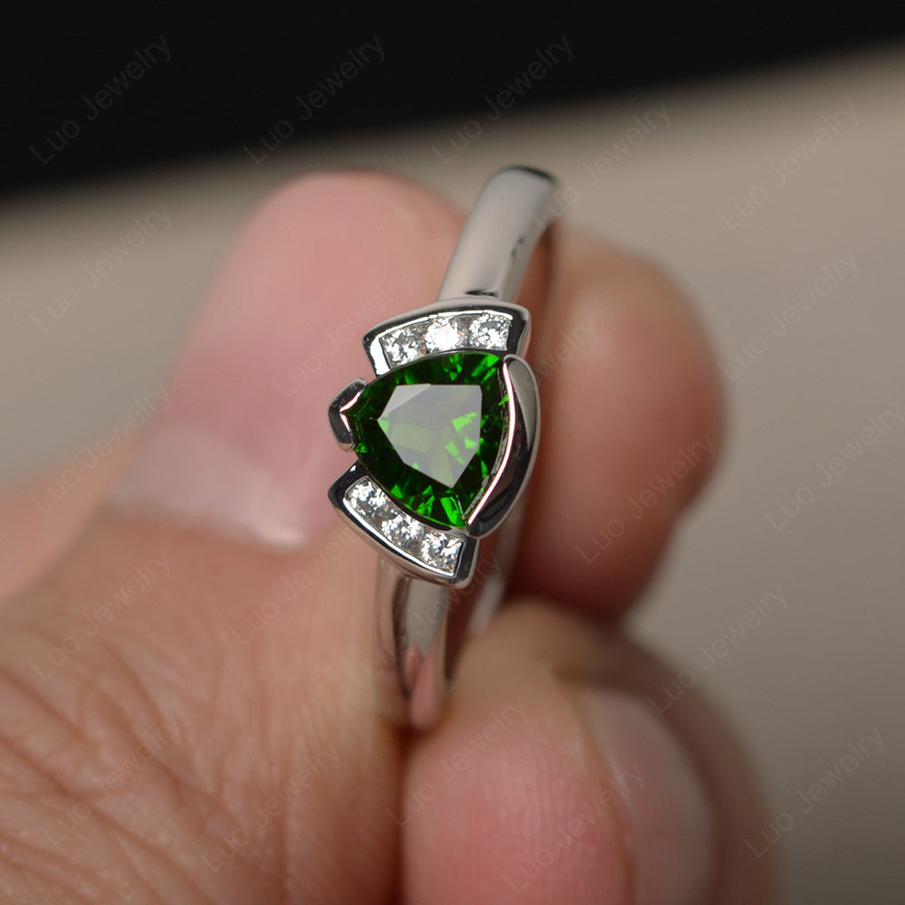 Trillion Cut Diopside Ring White Gold - LUO Jewelry