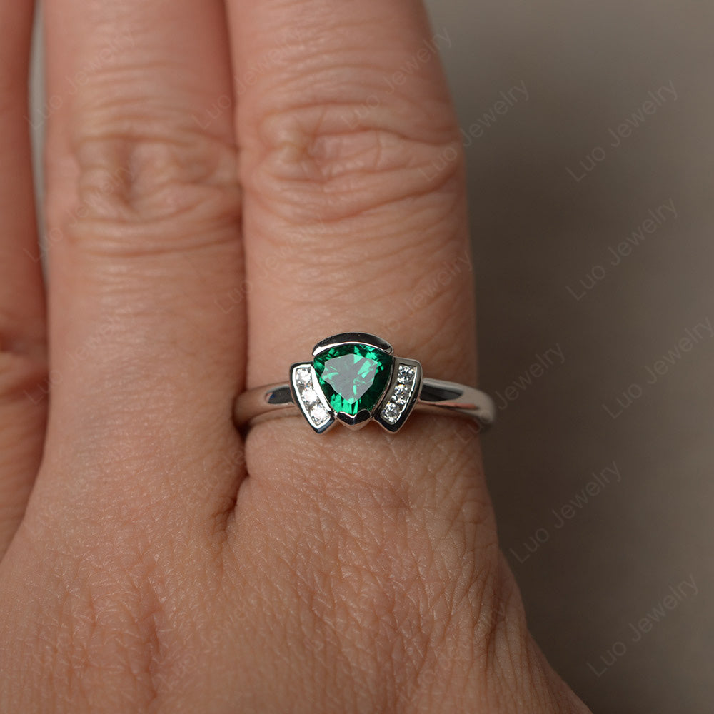 Trillion Cut Lab Emerald Ring White Gold - LUO Jewelry