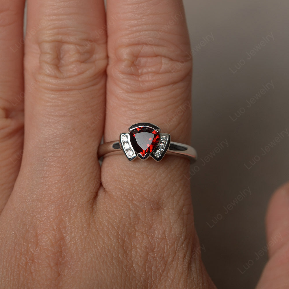 Trillion Cut Garnet Ring White Gold - LUO Jewelry