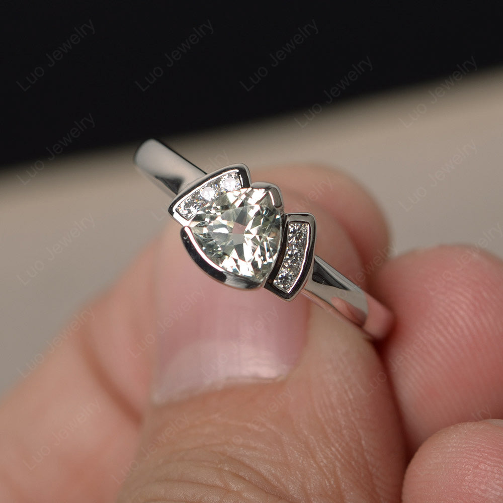 Trillion Cut Green Amethyst Ring White Gold - LUO Jewelry