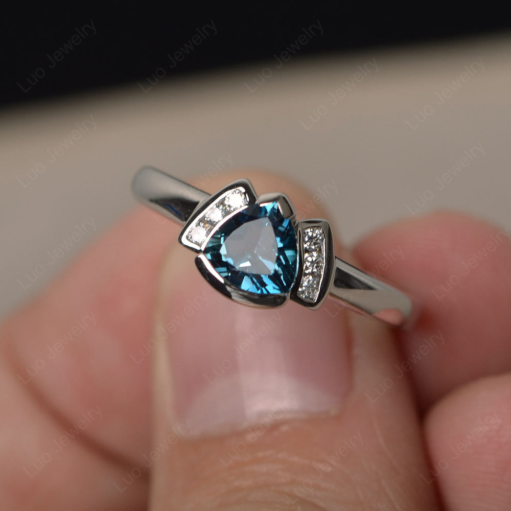Trillion Cut London Blue Topaz Ring White Gold - LUO Jewelry