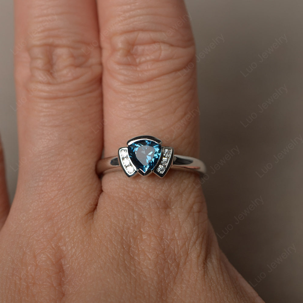 Trillion Cut London Blue Topaz Ring White Gold - LUO Jewelry