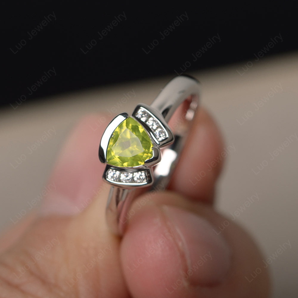 Trillion Cut Peridot Ring White Gold - LUO Jewelry