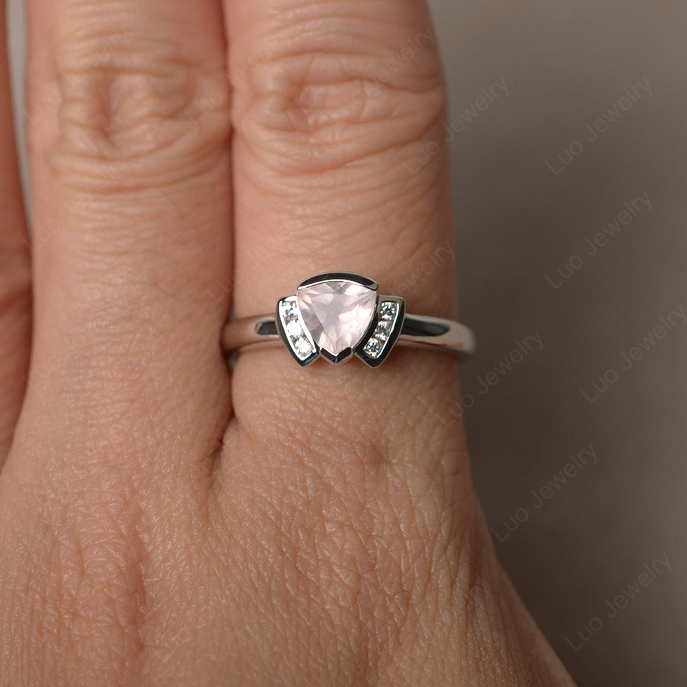 Trillion Cut Rose Quartz Ring White Gold - LUO Jewelry