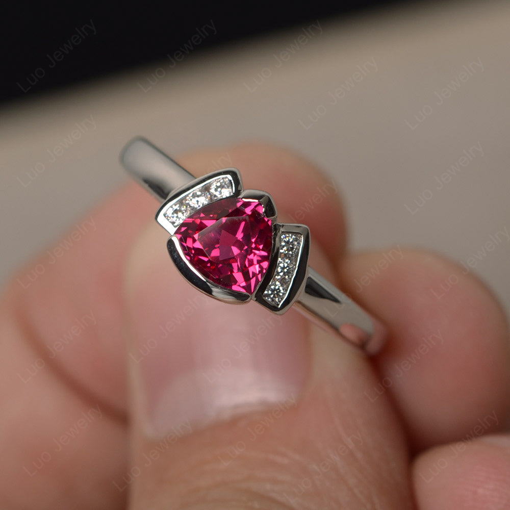 Trillion Cut Ruby Ring White Gold - LUO Jewelry