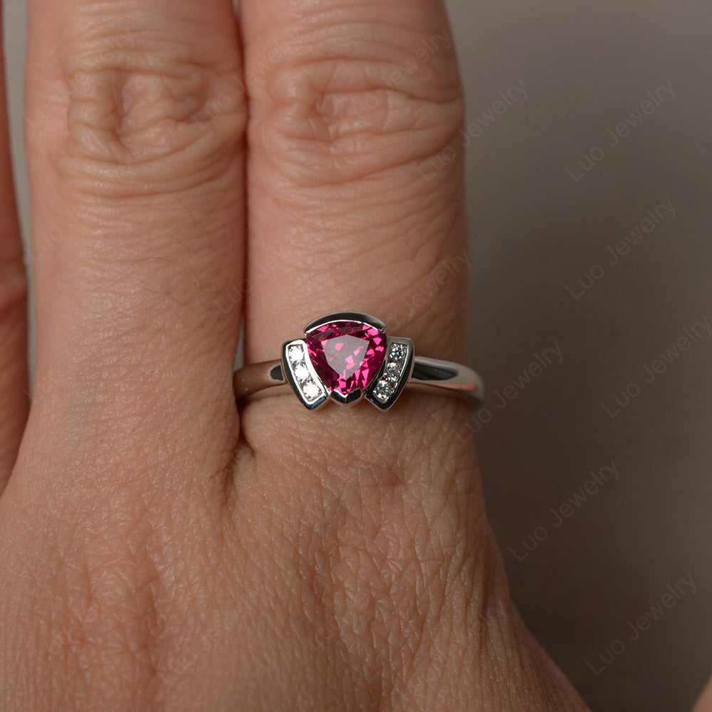 Trillion Cut Ruby Ring White Gold - LUO Jewelry