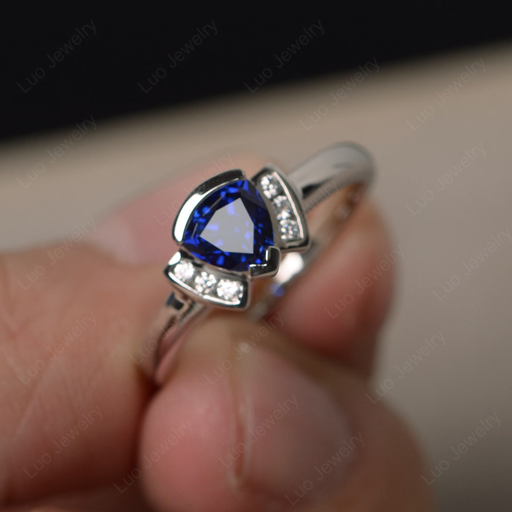 Trillion Cut Lab Sapphire Ring White Gold - LUO Jewelry