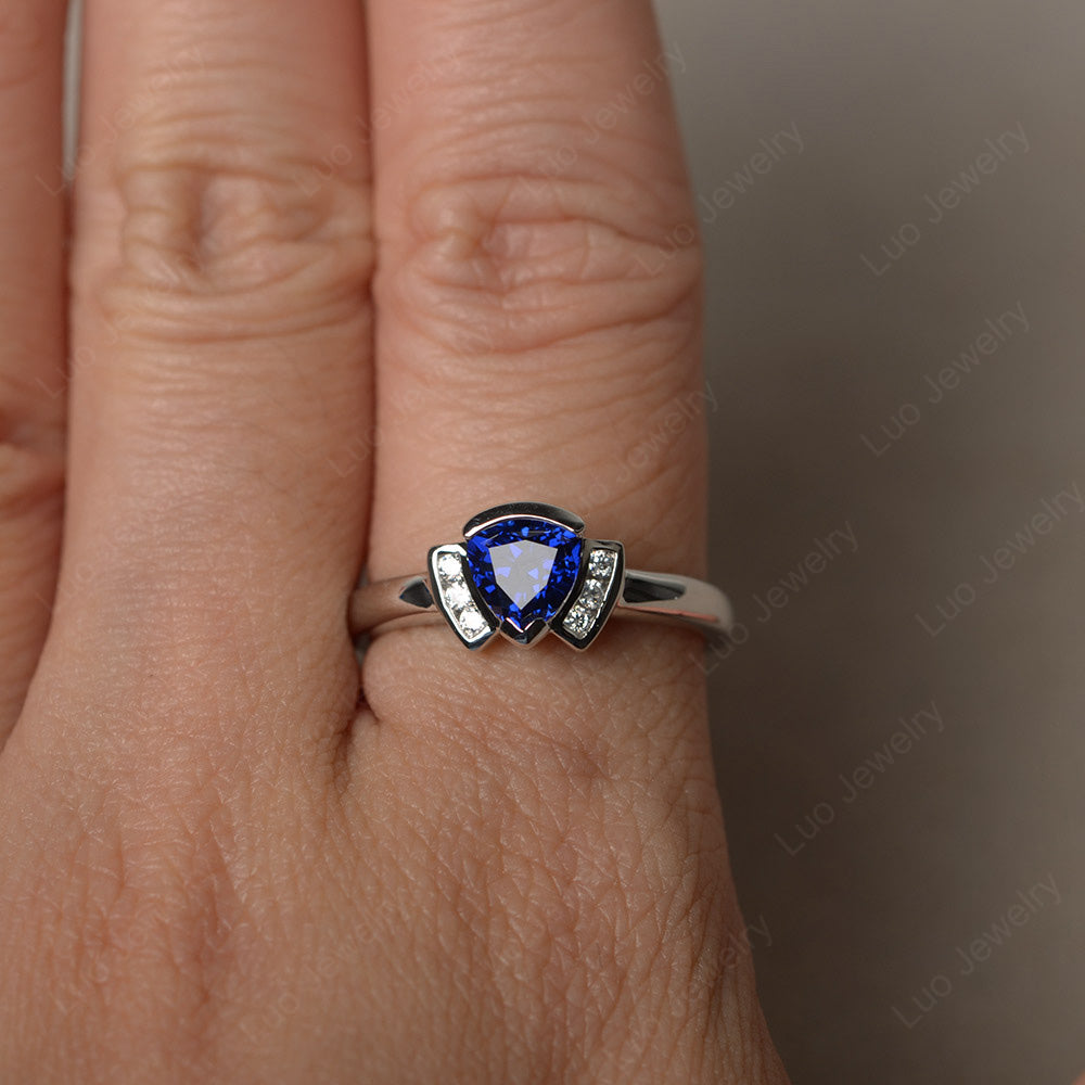 Trillion Cut Lab Sapphire Ring White Gold - LUO Jewelry