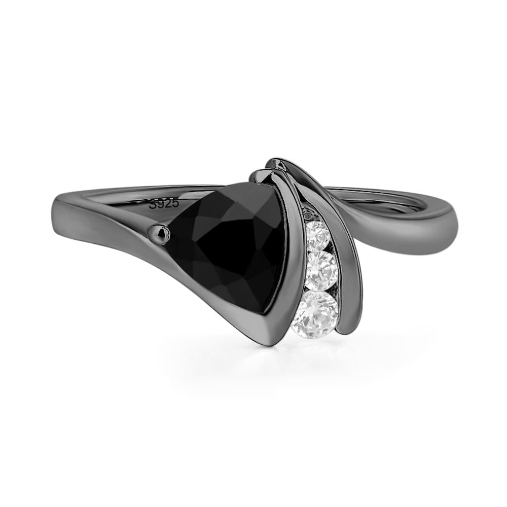 Trillion Cut Black Stone Sailboat Inspire Ring - LUO Jewelry #metal_black finish sterling silver