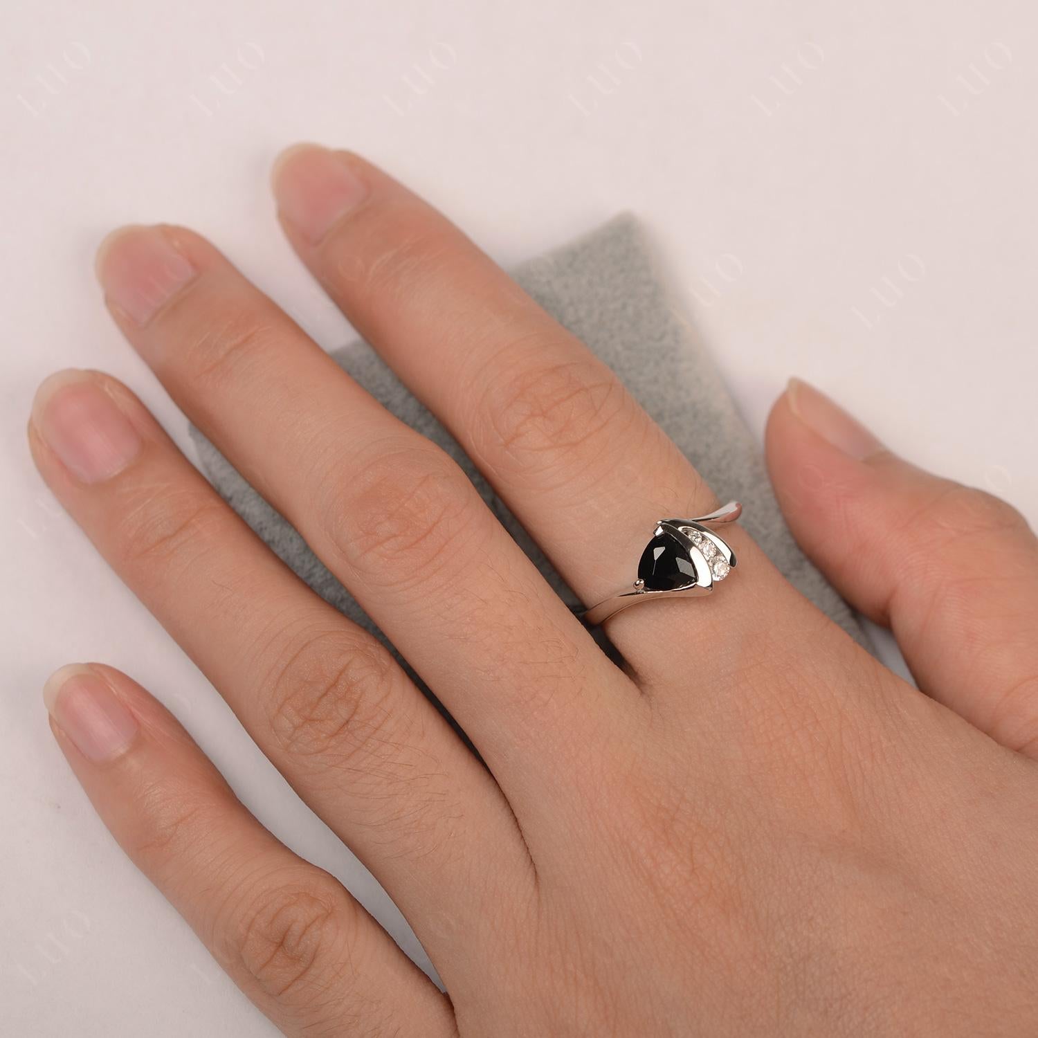 Trillion Cut Black Stone Sailboat Inspire Ring - LUO Jewelry