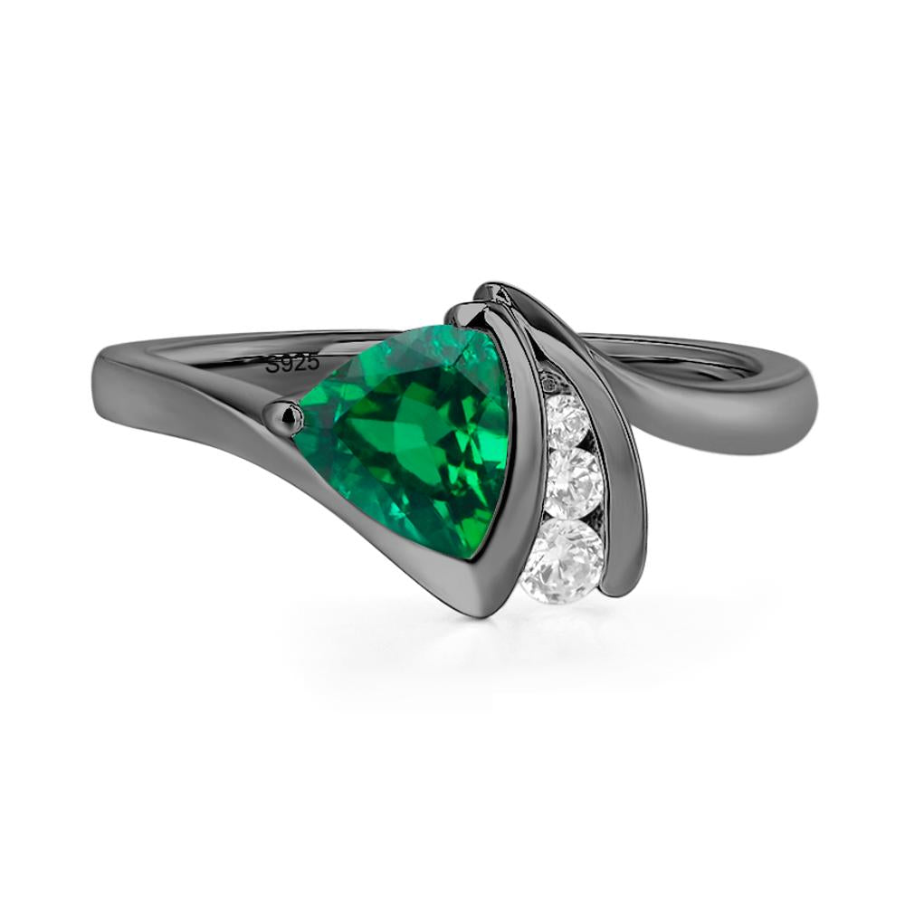 Trillion Cut Lab Created Emerald Sailboat Inspire Ring - LUO Jewelry #metal_black finish sterling silver