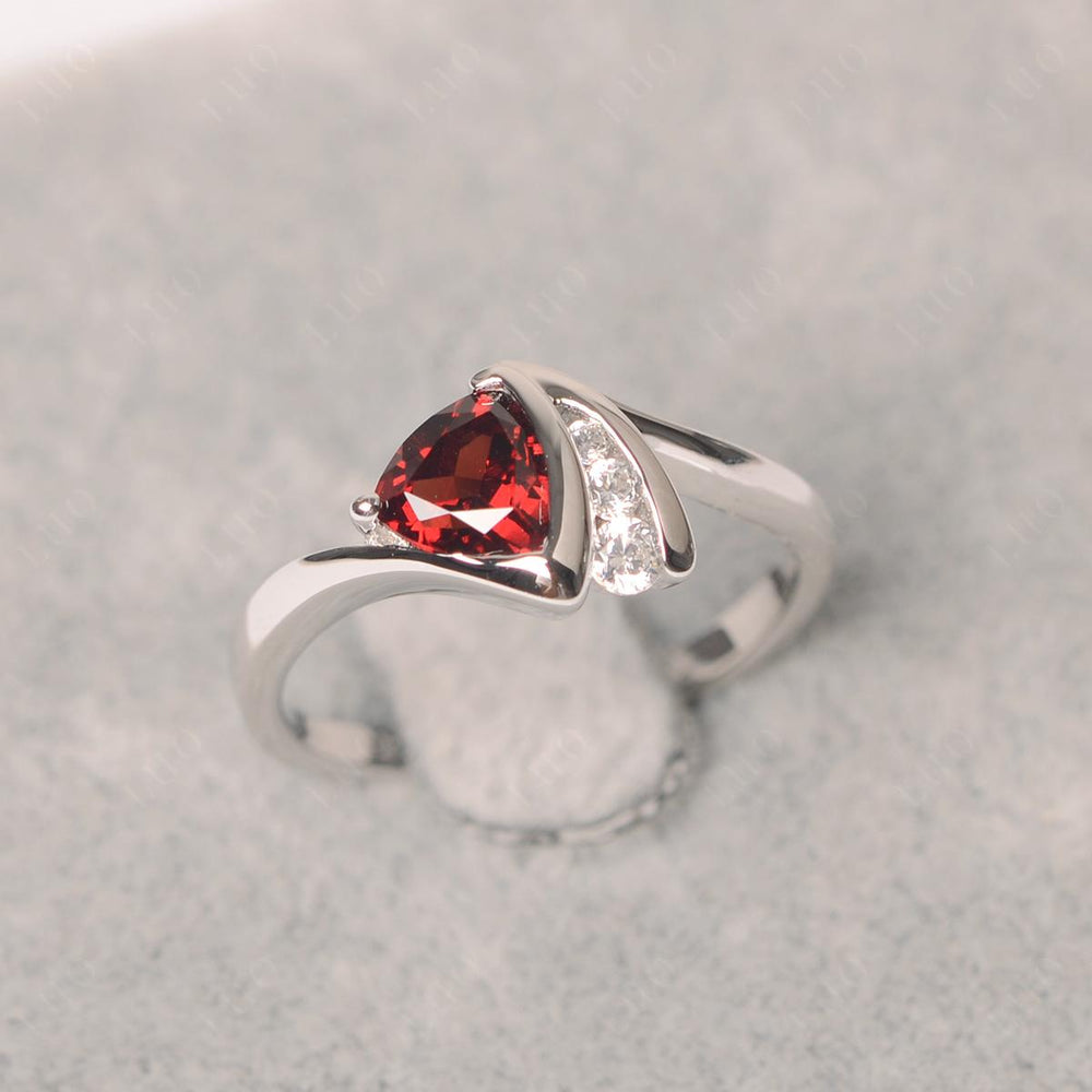 Unique Garnet Ring Trillion Cut White Gold - LUO Jewelry