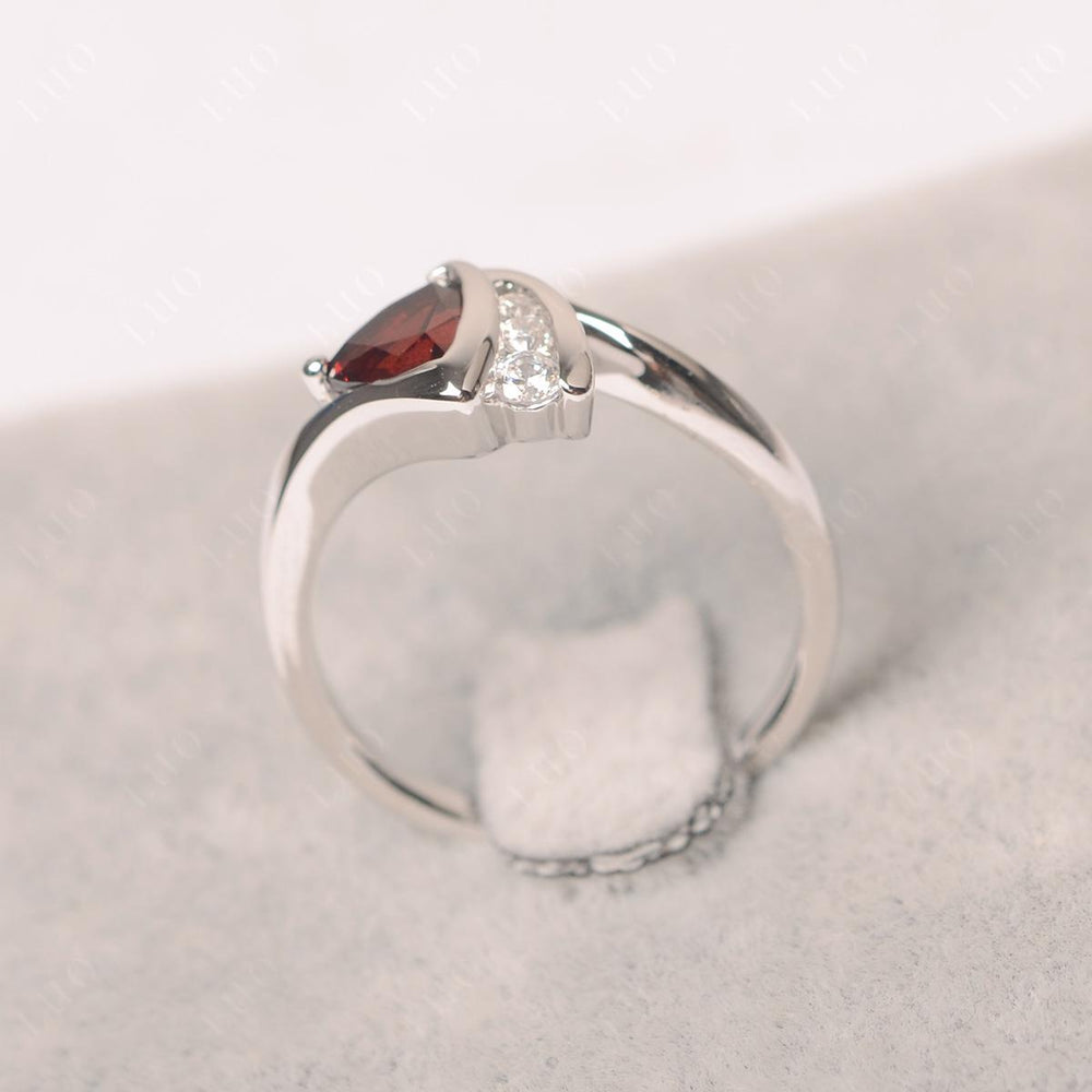 Unique Garnet Ring Trillion Cut White Gold - LUO Jewelry