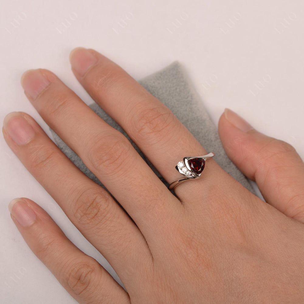 Unique Garnet Ring Trillion Cut White Gold - LUO Jewelry