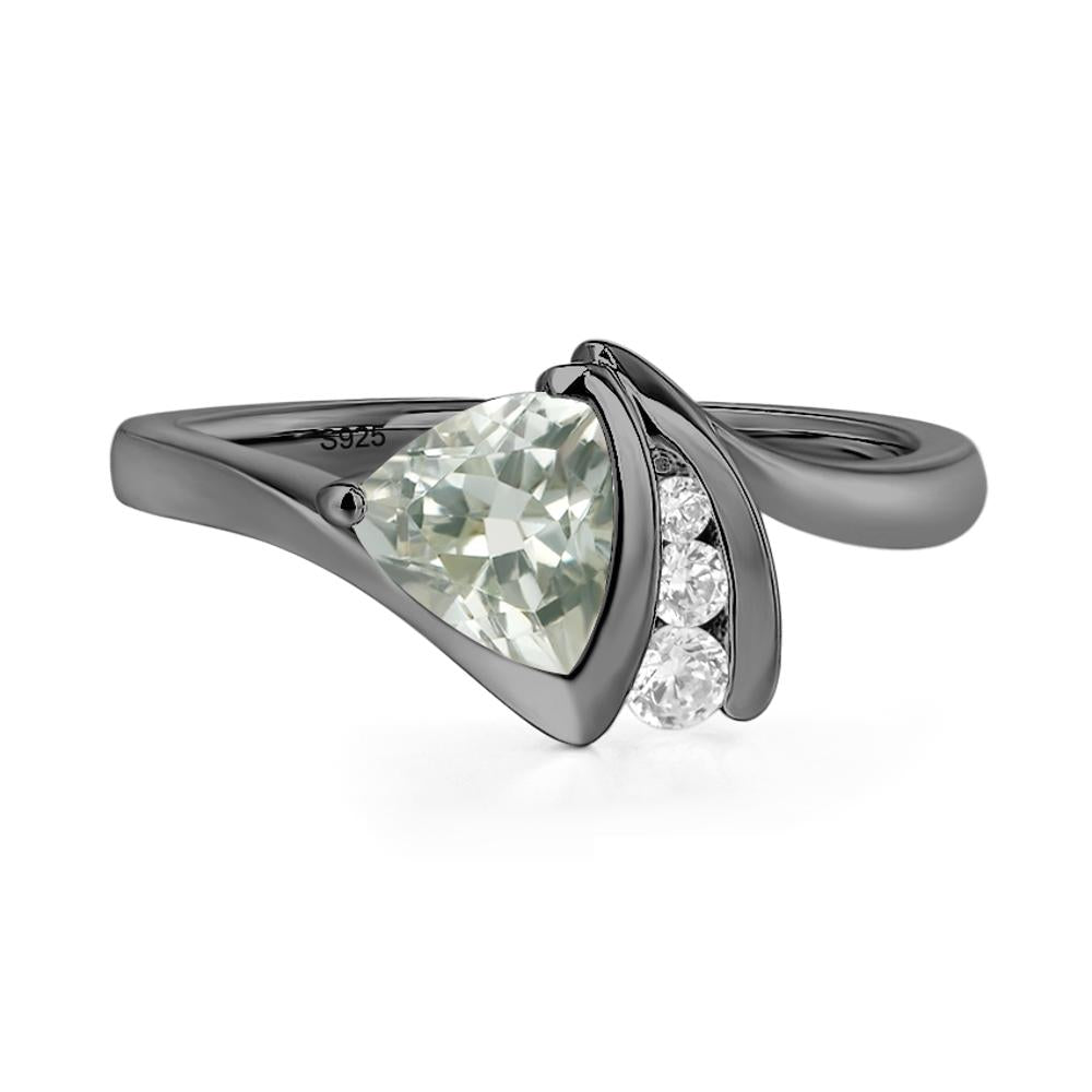Trillion Cut Green Amethyst Sailboat Inspire Ring - LUO Jewelry #metal_black finish sterling silver