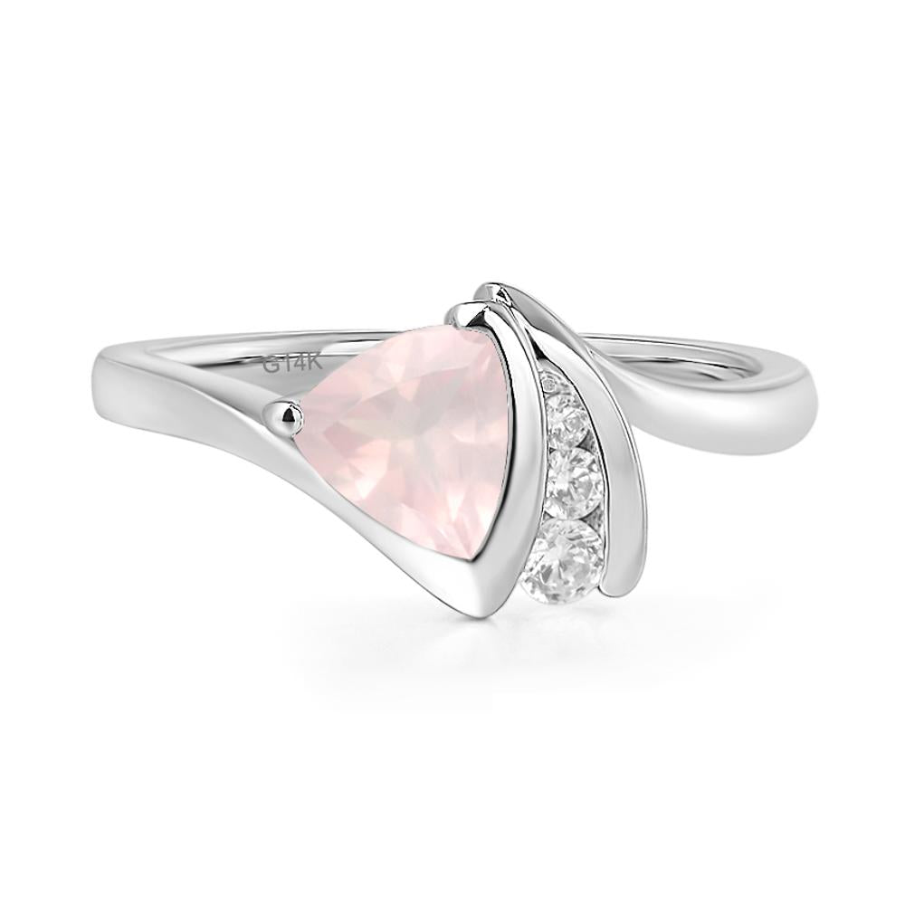 Trillion Cut Rose Quartz Sailboat Inspire Ring - LUO Jewelry #metal_14k white gold