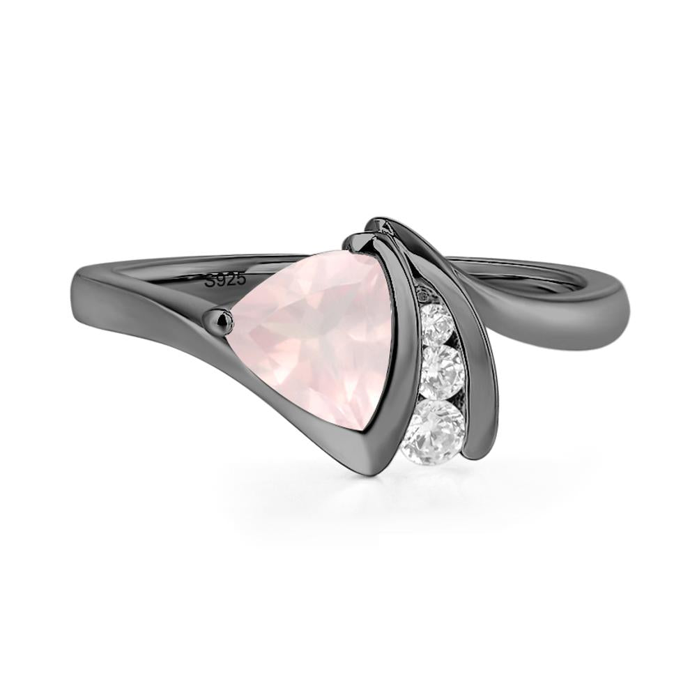Trillion Cut Rose Quartz Sailboat Inspire Ring - LUO Jewelry #metal_black finish sterling silver
