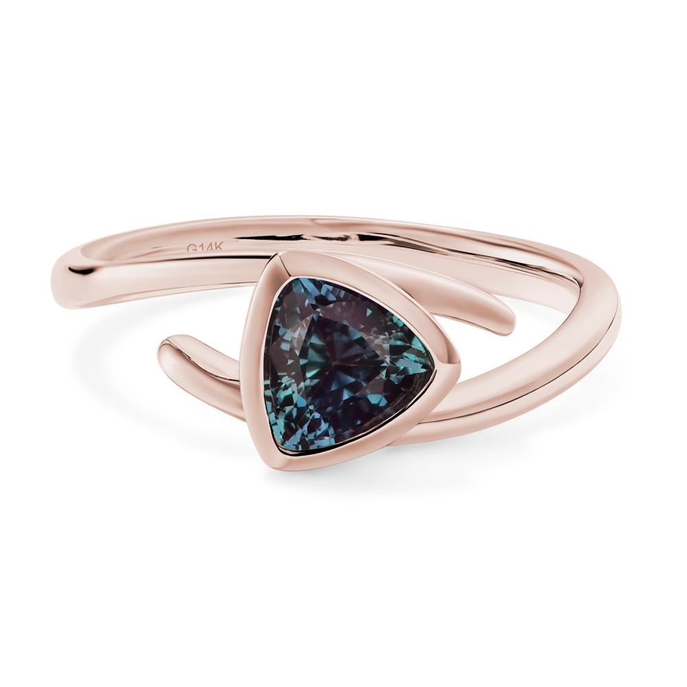 Lab Grown Alexandrite Bezel Set Bypass Solitaire Ring - LUO Jewelry #metal_14k rose gold