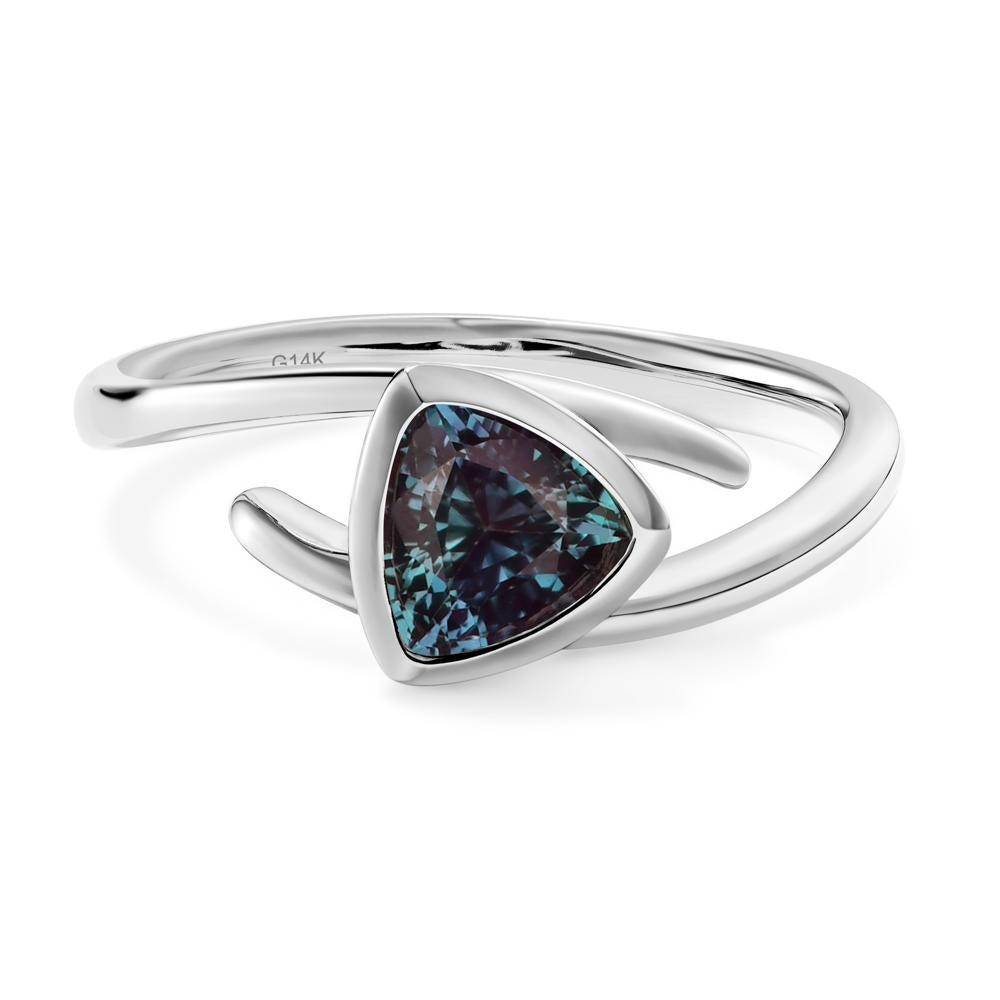 Lab Grown Alexandrite Bezel Set Bypass Solitaire Ring - LUO Jewelry #metal_14k white gold