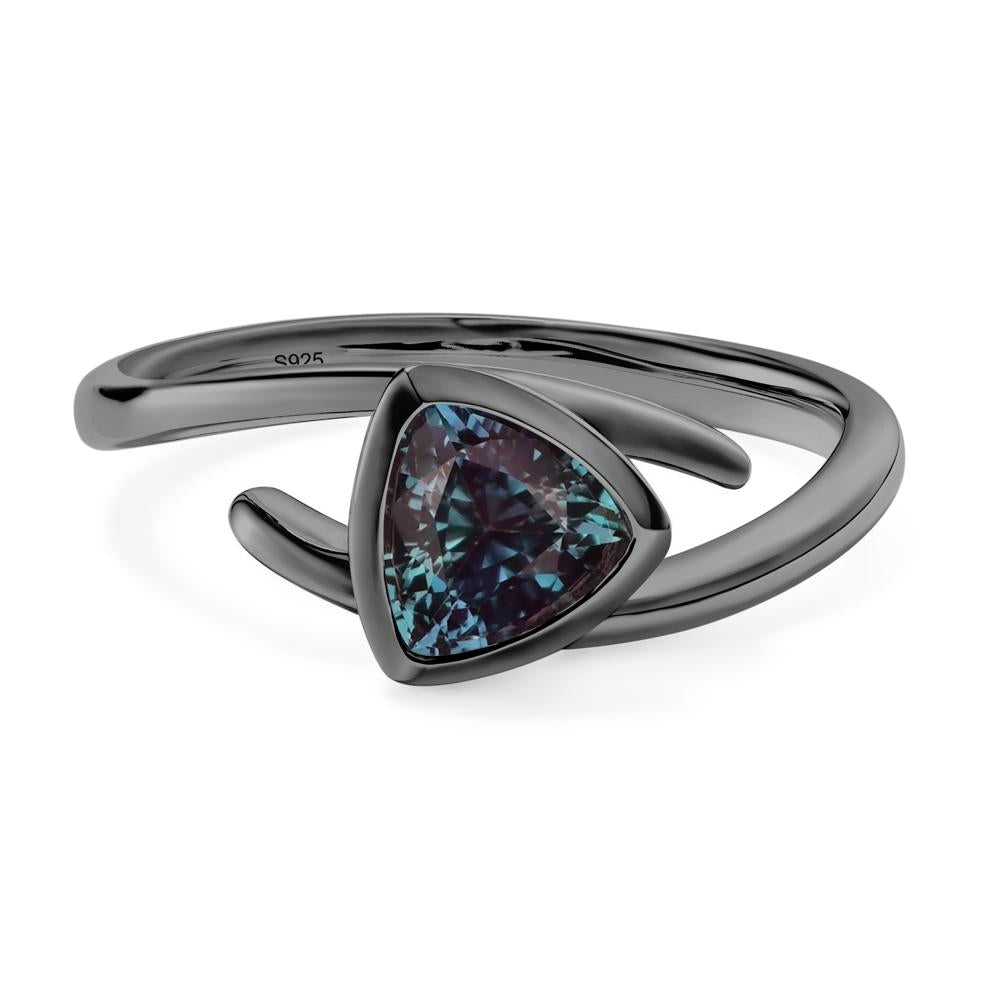 Lab Grown Alexandrite Bezel Set Bypass Solitaire Ring - LUO Jewelry #metal_black finish sterling silver