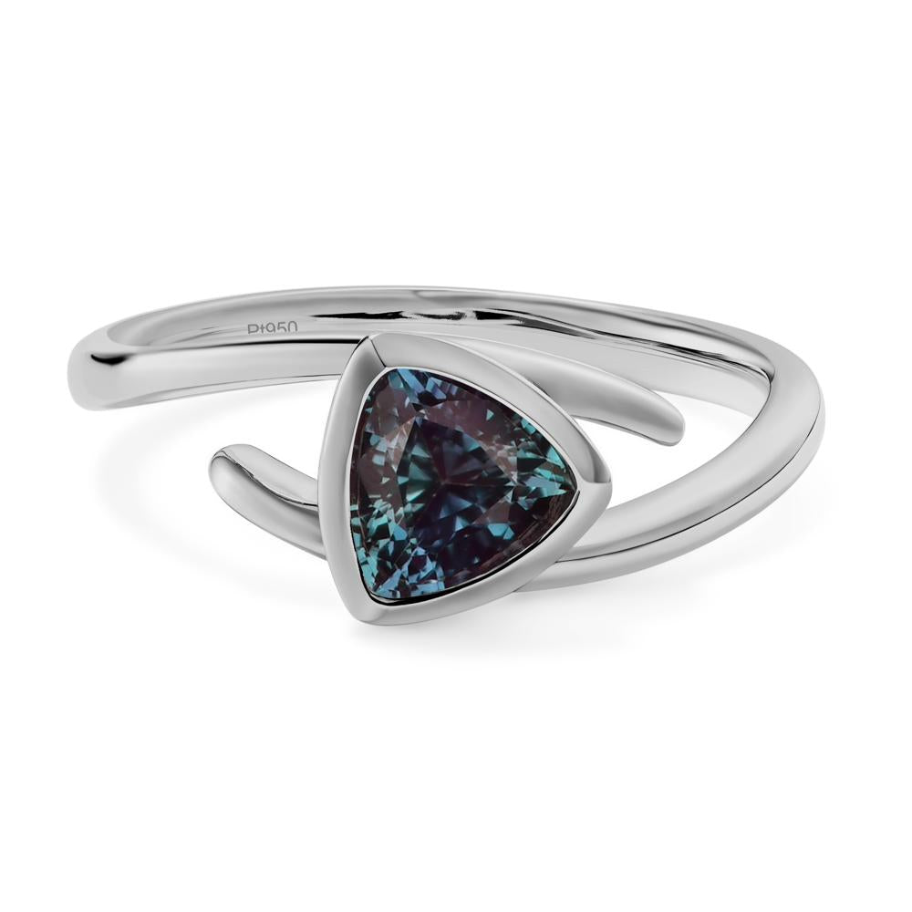 Lab Grown Alexandrite Bezel Set Bypass Solitaire Ring - LUO Jewelry #metal_platinum