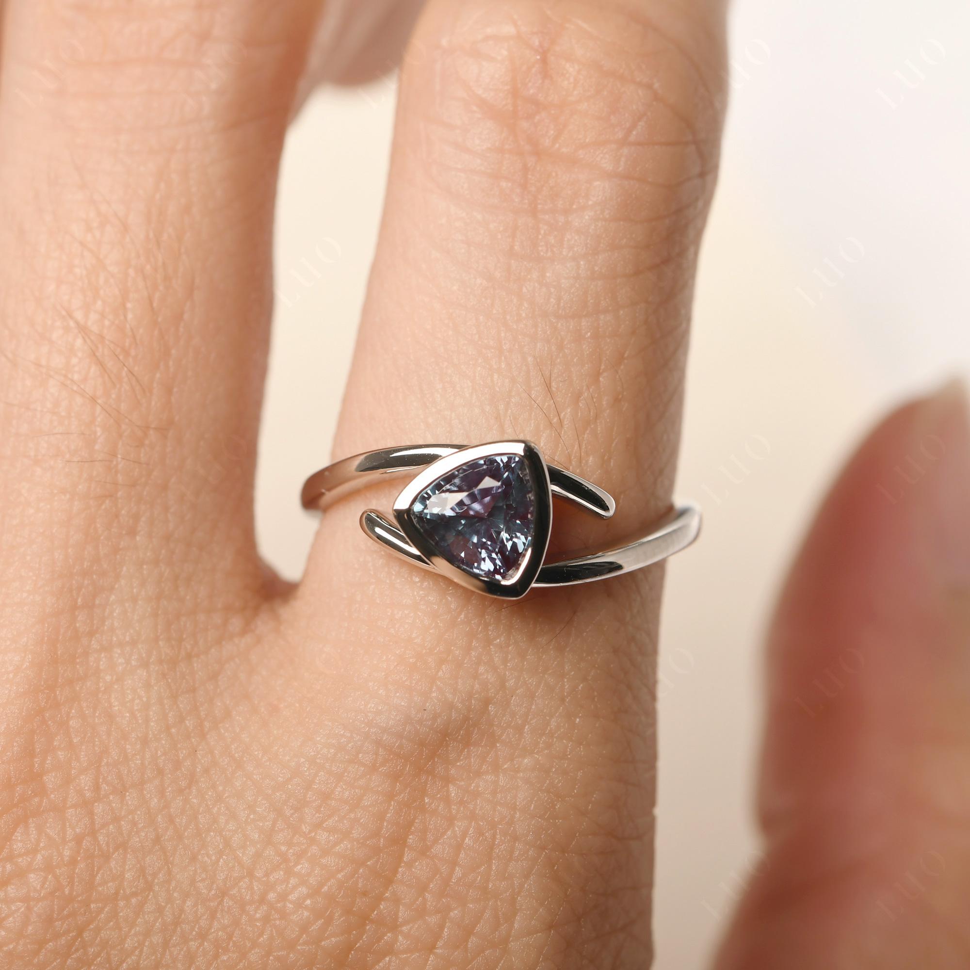 Lab Grown Alexandrite Bezel Set Bypass Solitaire Ring - LUO Jewelry