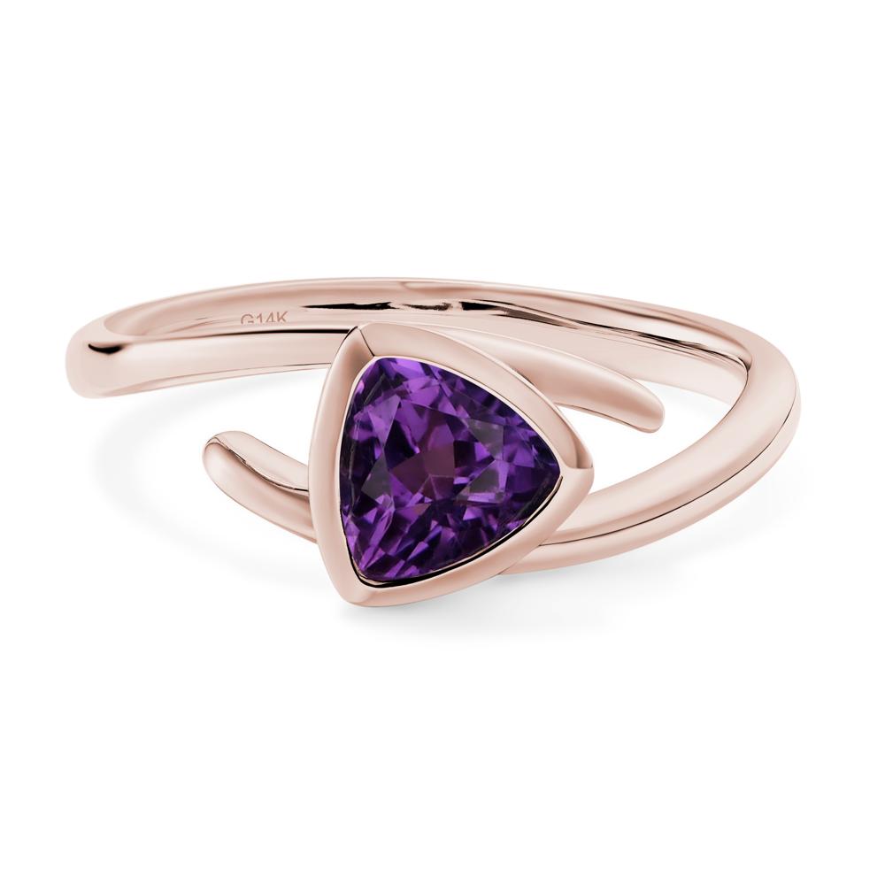 Amethyst Bezel Set Bypass Solitaire Ring - LUO Jewelry #metal_14k rose gold