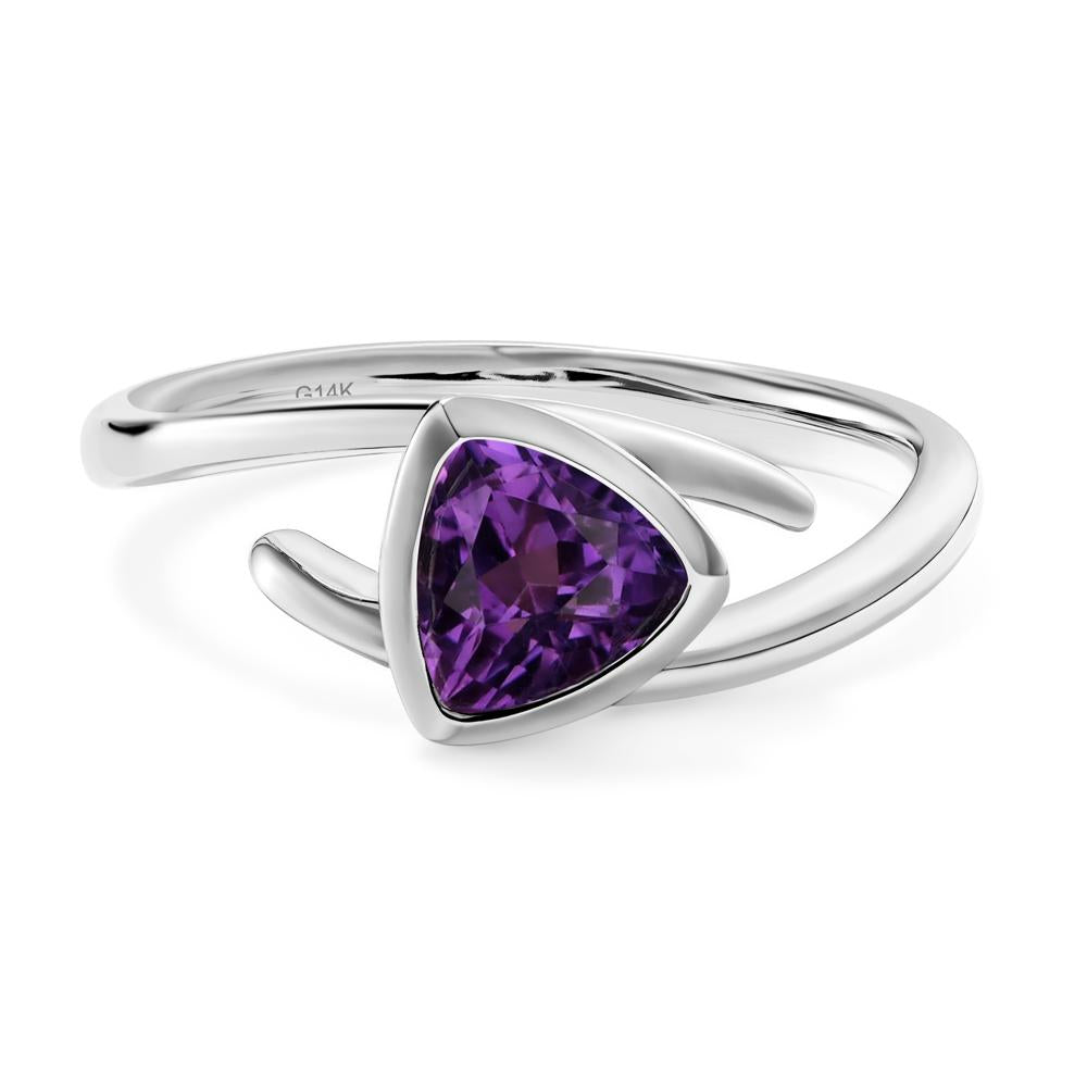 Amethyst Bezel Set Bypass Solitaire Ring - LUO Jewelry #metal_14k white gold