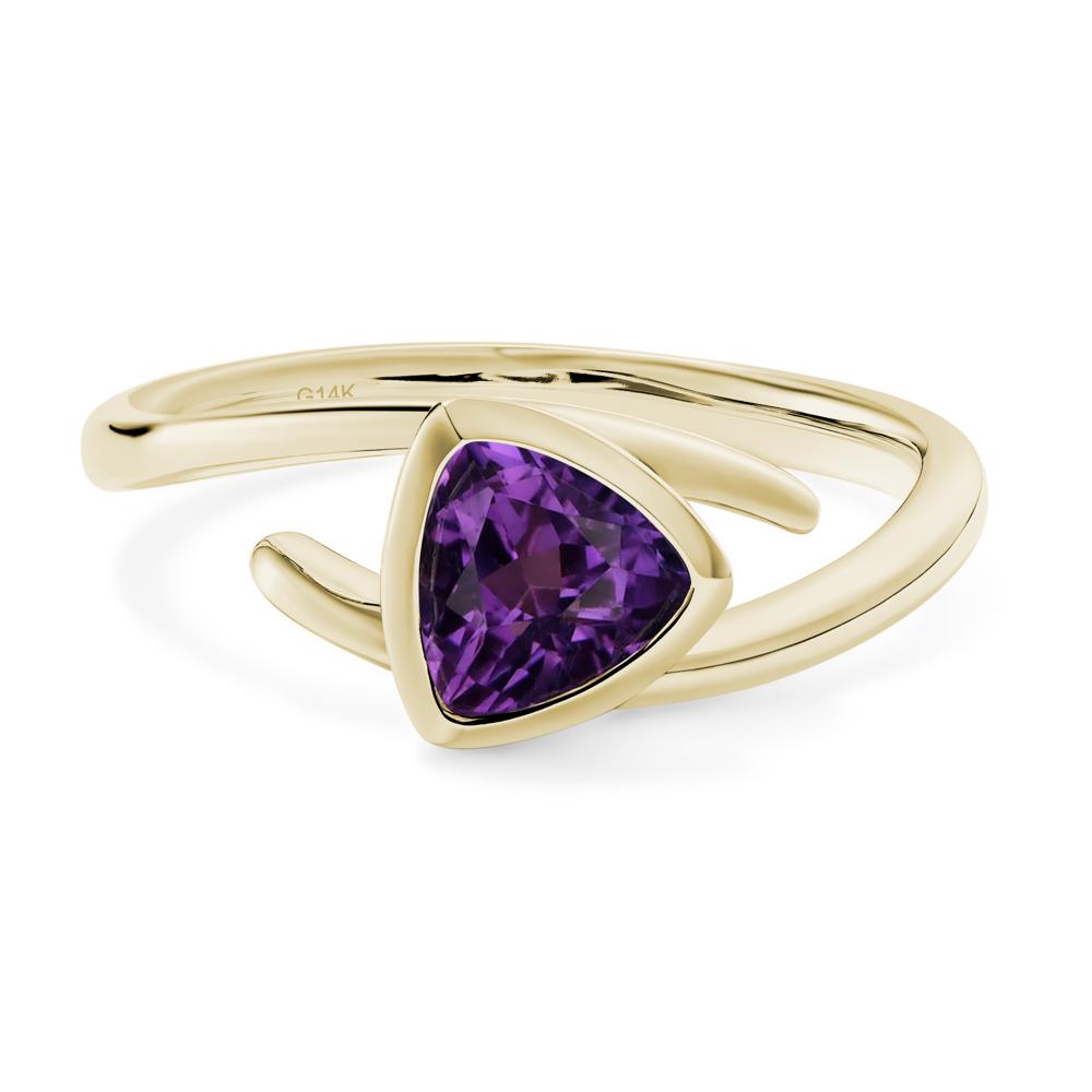 Amethyst Bezel Set Bypass Solitaire Ring - LUO Jewelry #metal_14k yellow gold