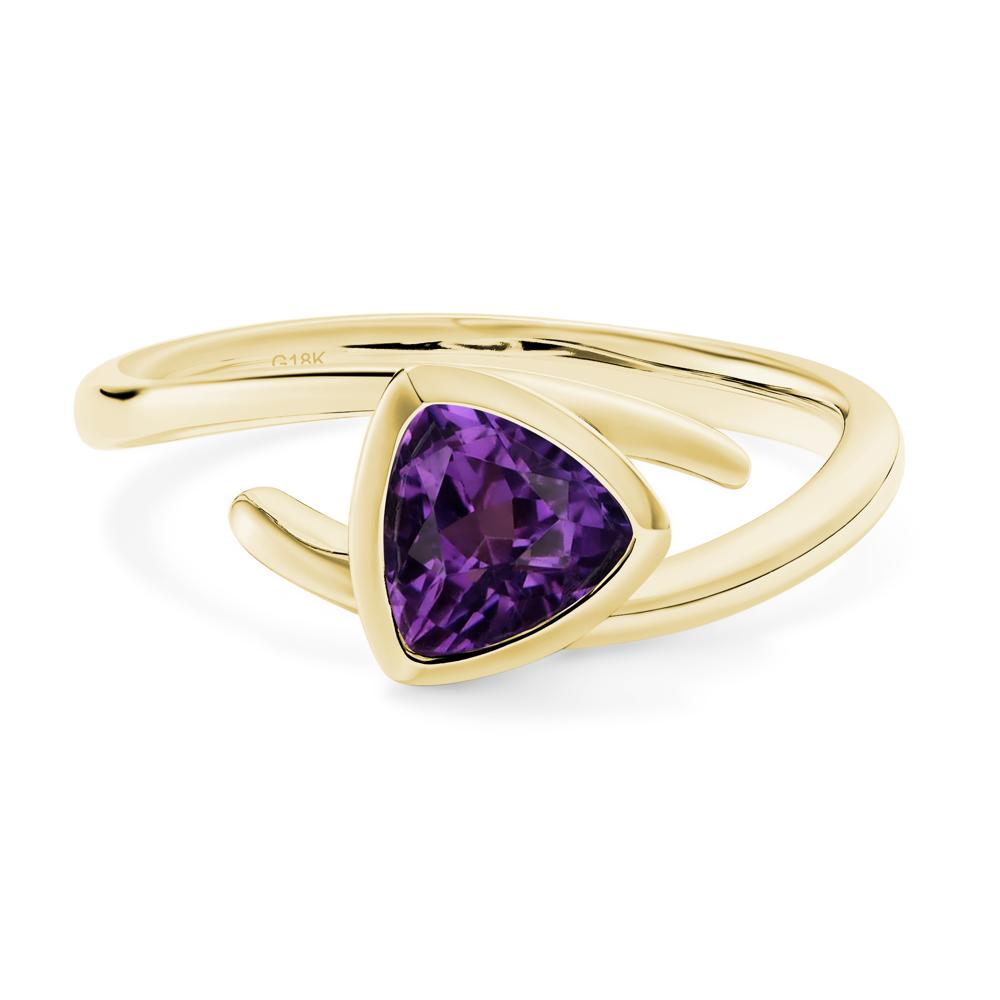 Amethyst Bezel Set Bypass Solitaire Ring - LUO Jewelry #metal_18k yellow gold