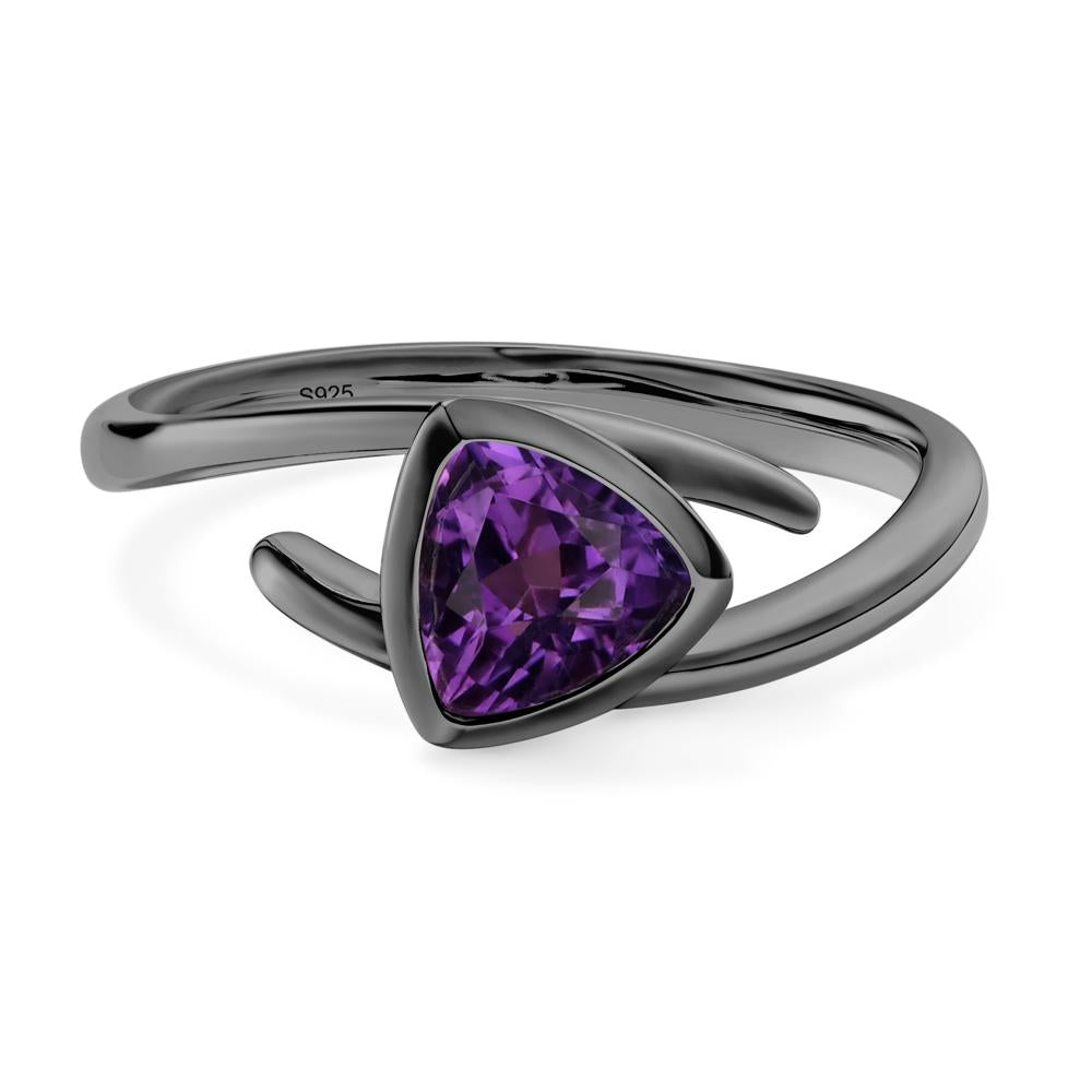 Amethyst Bezel Set Bypass Solitaire Ring - LUO Jewelry #metal_black finish sterling silver